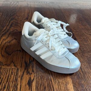 Adidas Court VL Court 3.0 Metallic Silver and White Sneakers